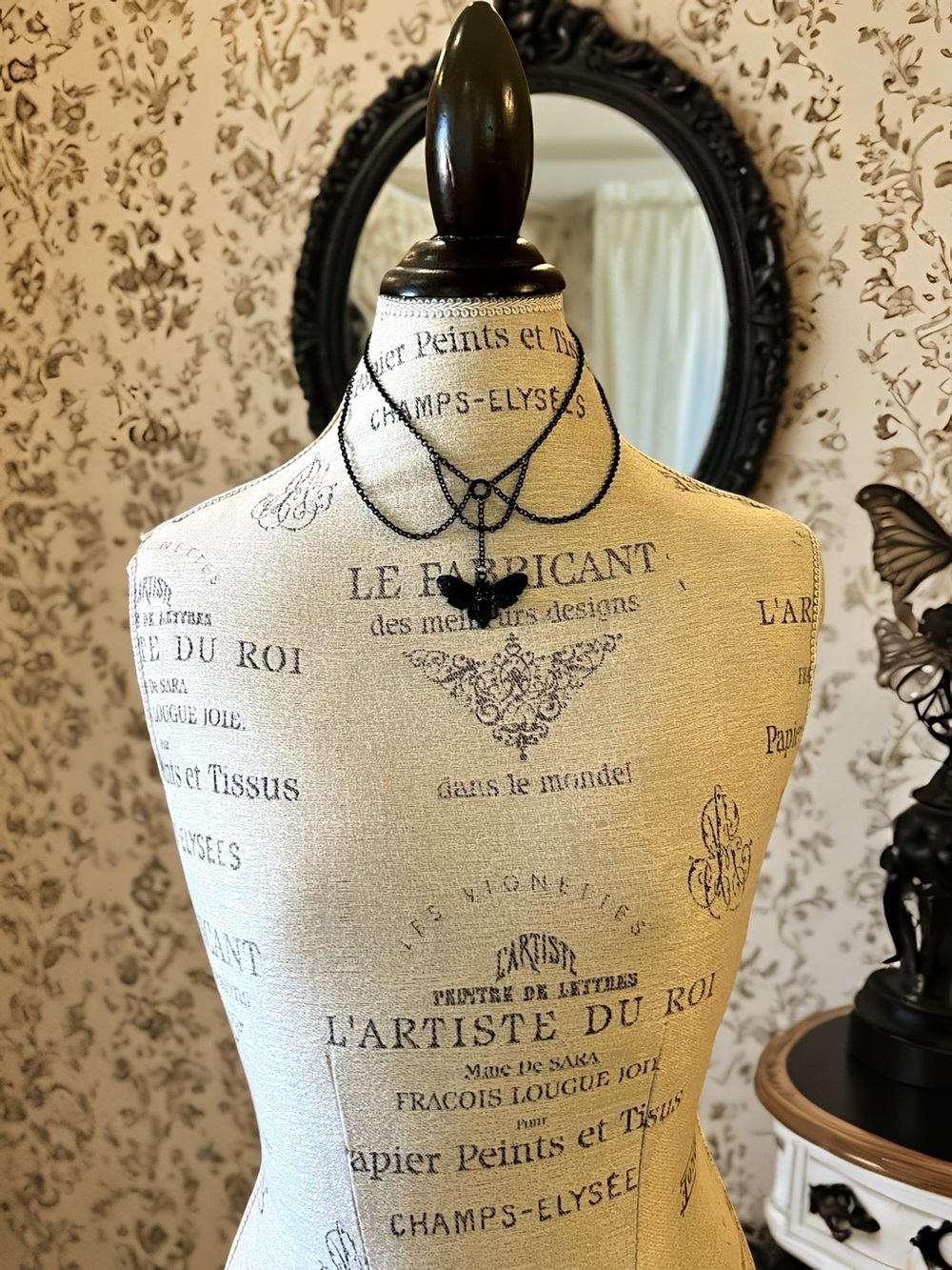 Black Layered Death Head Hawk Moth Necklace - Gothic